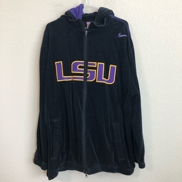 Nike Black Velour LSU Basketball Zip Up Hoodie Jacket 2004 NCAA Black Purple - Picture 1 of 5
